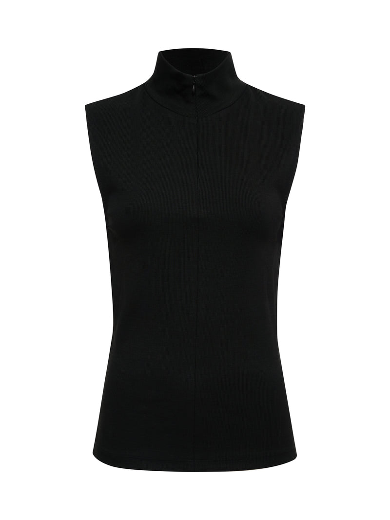 Sleeveless Zip Mock Top Black alt 6