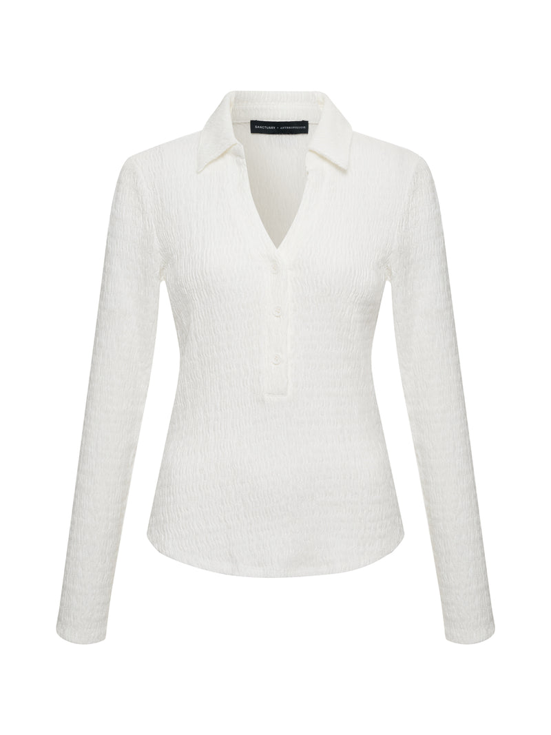 Long Sleeve Textured Top Chalk alt 5