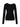 A long-sleeve, fitted black top with an asymmetrical neckline and subtle gathered detail on one shoulder, displayed on a plain white background.
