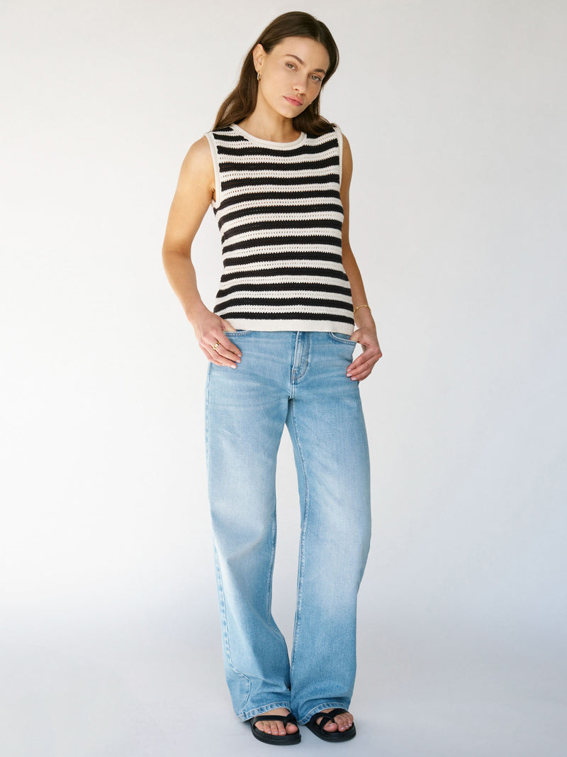 Crochet Shell Sweater Chalk Black Stripe alt 4