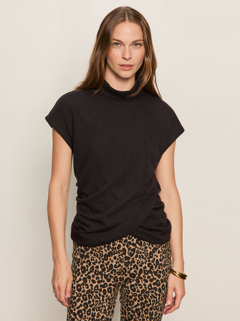 Draped Sleeveless Mock Neck Top Black alt 1