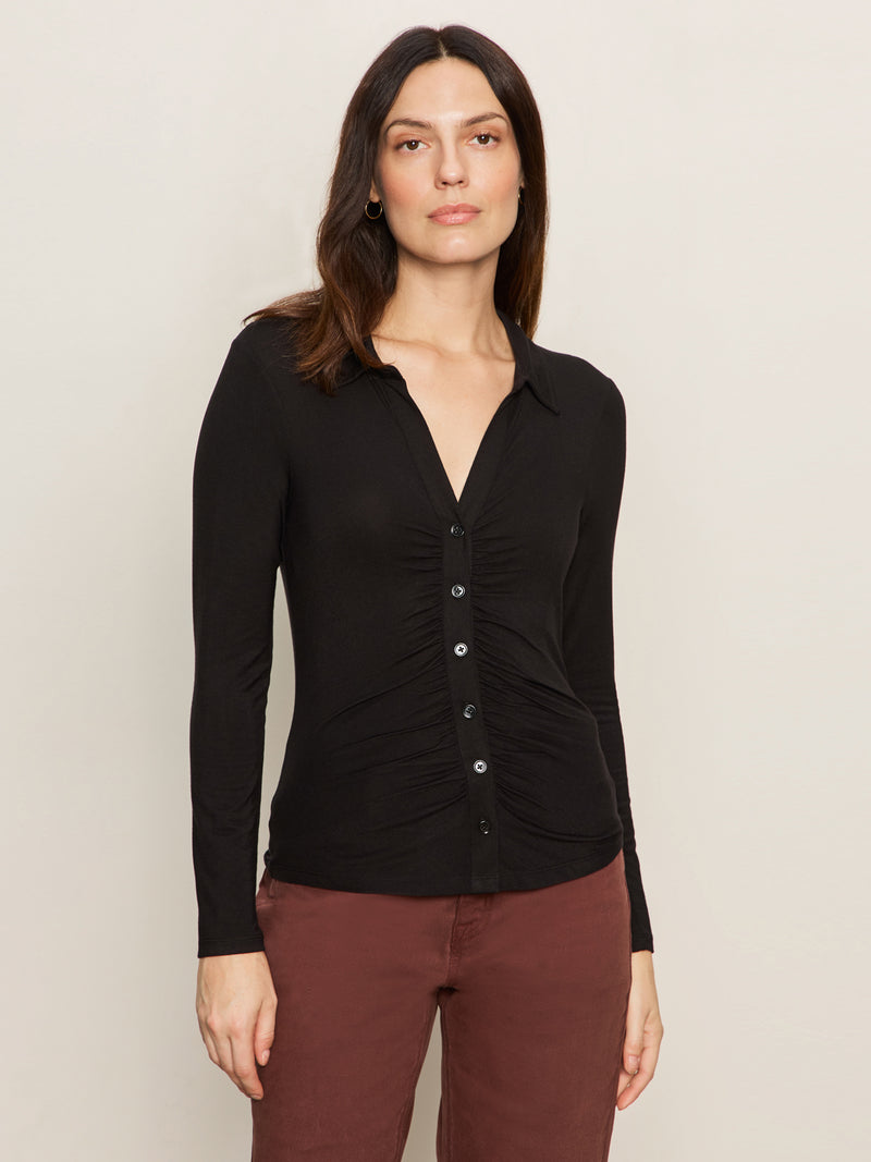 Dreamgirl Knit Button Up Top Black alt 2