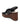 The Sanctuary Clothing nouveau black sandal features thick crisscross leather straps, an adjustable slingback, and a high brown cork wedge heel, shown from a rear side angle.