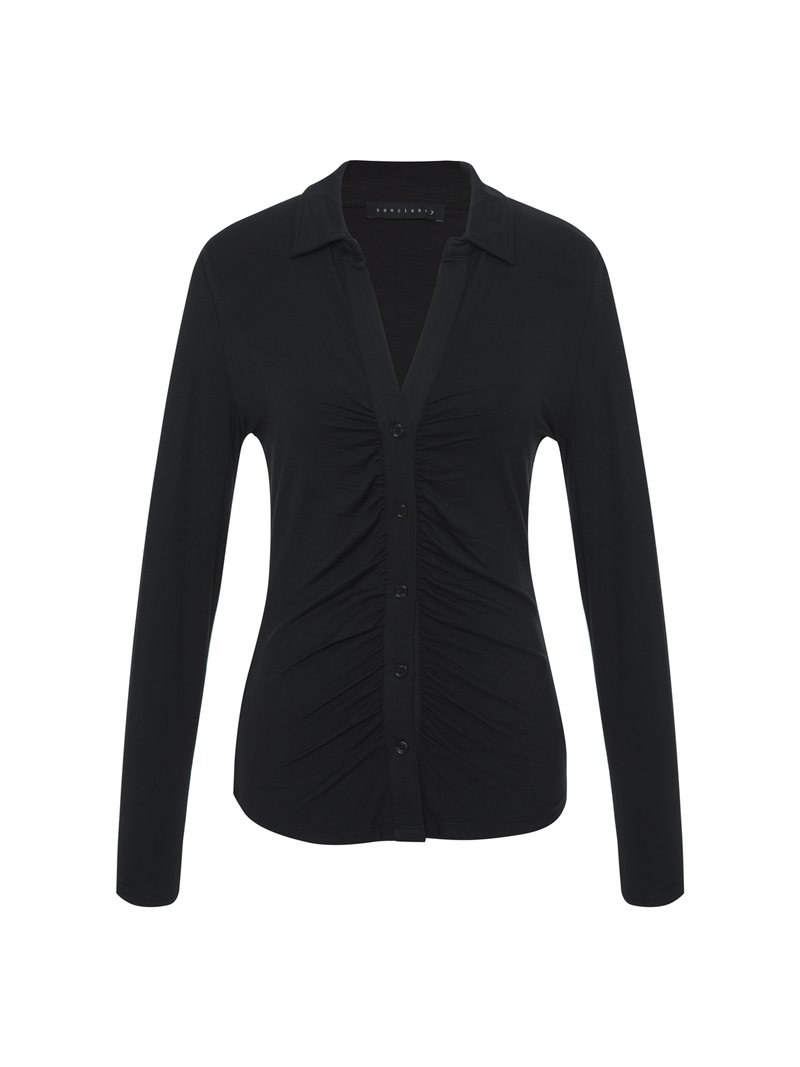 Dreamgirl Knit Button Up Top Black alt 5