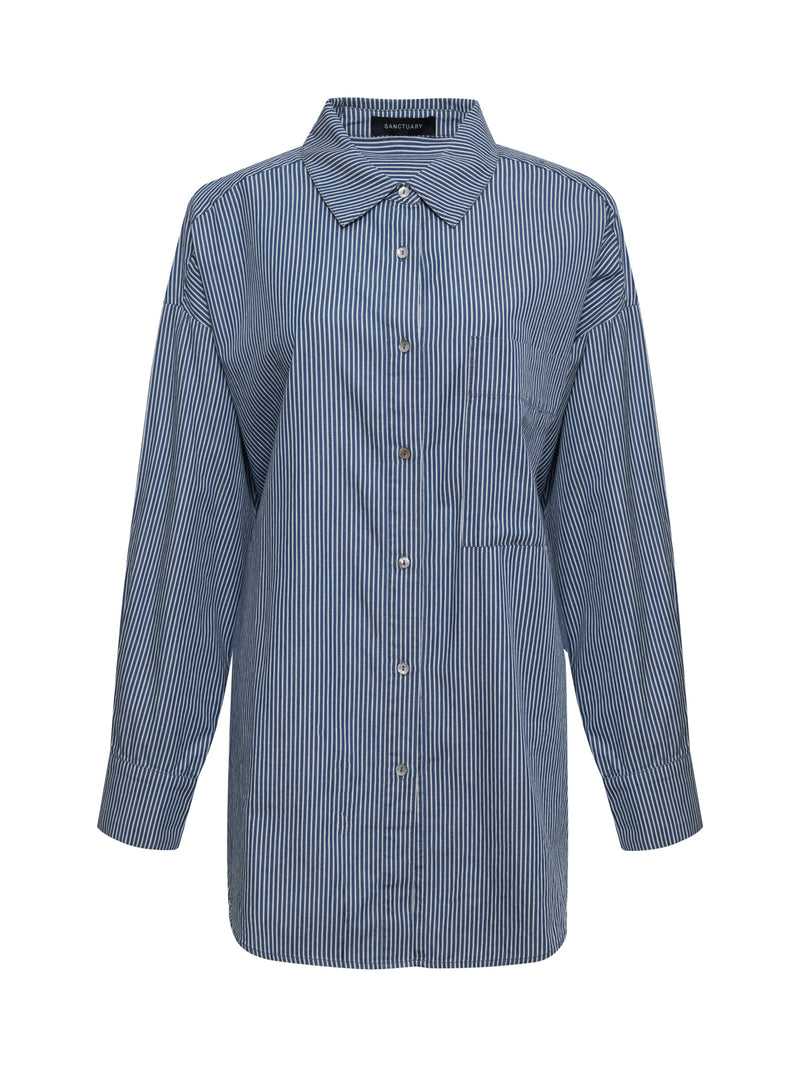 Boyfriend Tie Back Shirt Marina Stripe alt 6