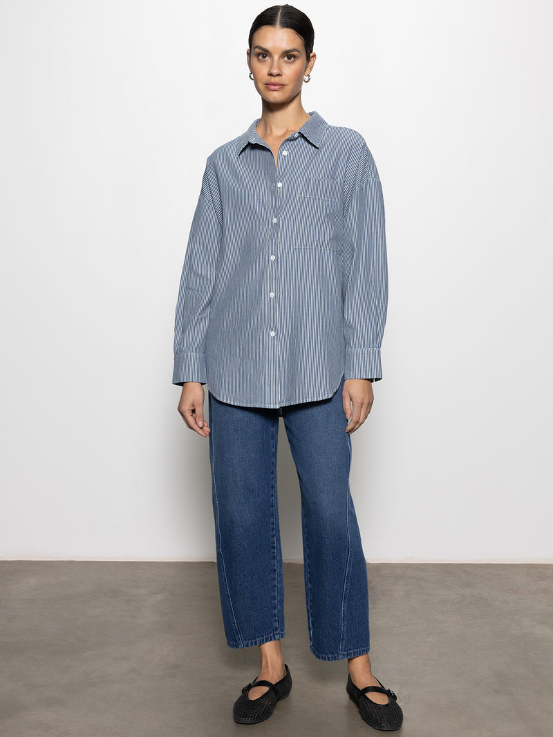Boyfriend Tie Back Shirt Marina Stripe alt 5