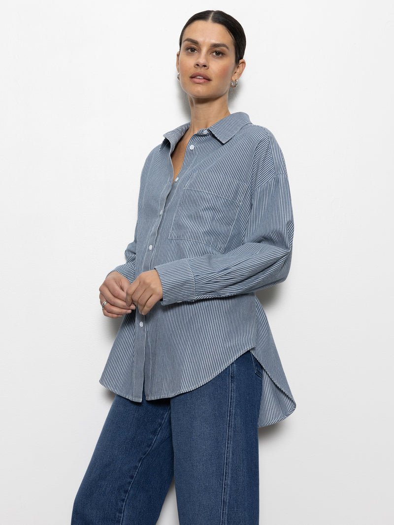 Boyfriend Tie Back Shirt Marina Stripe alt 4