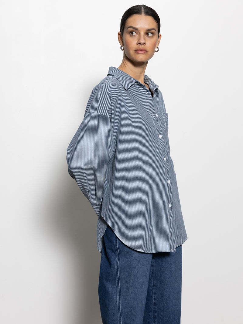 Boyfriend Tie Back Shirt Marina Stripe alt 2