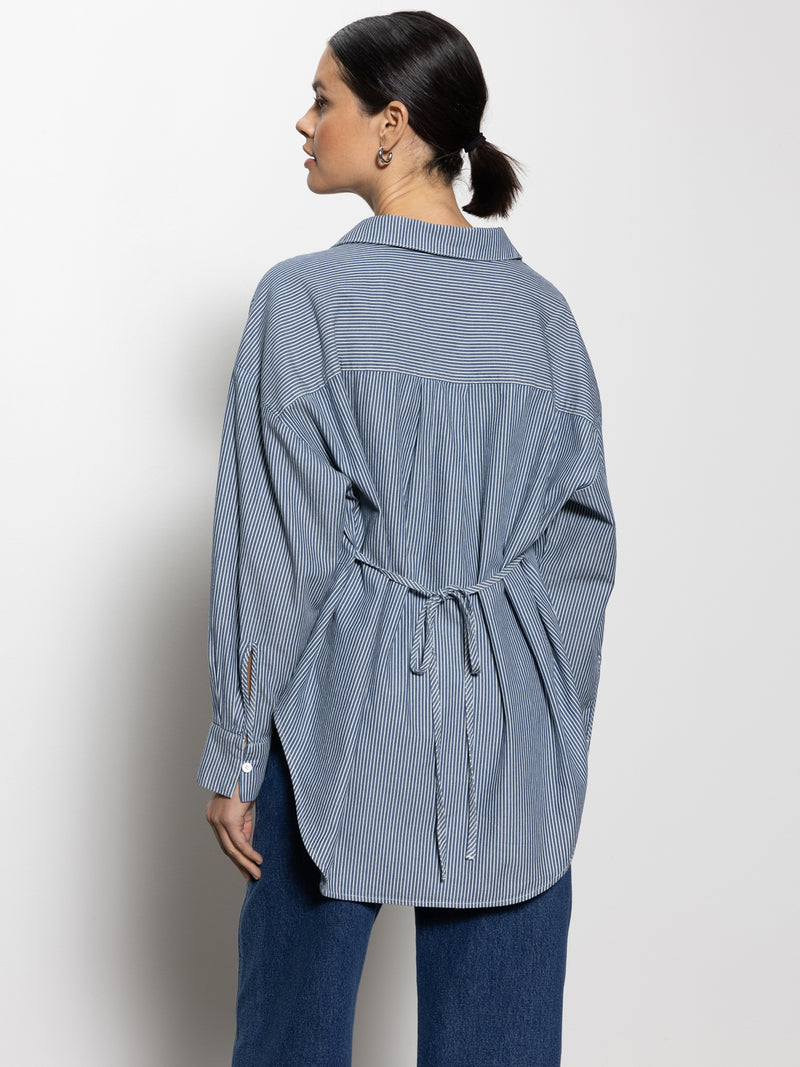Boyfriend Tie Back Shirt Marina Stripe alt 1
