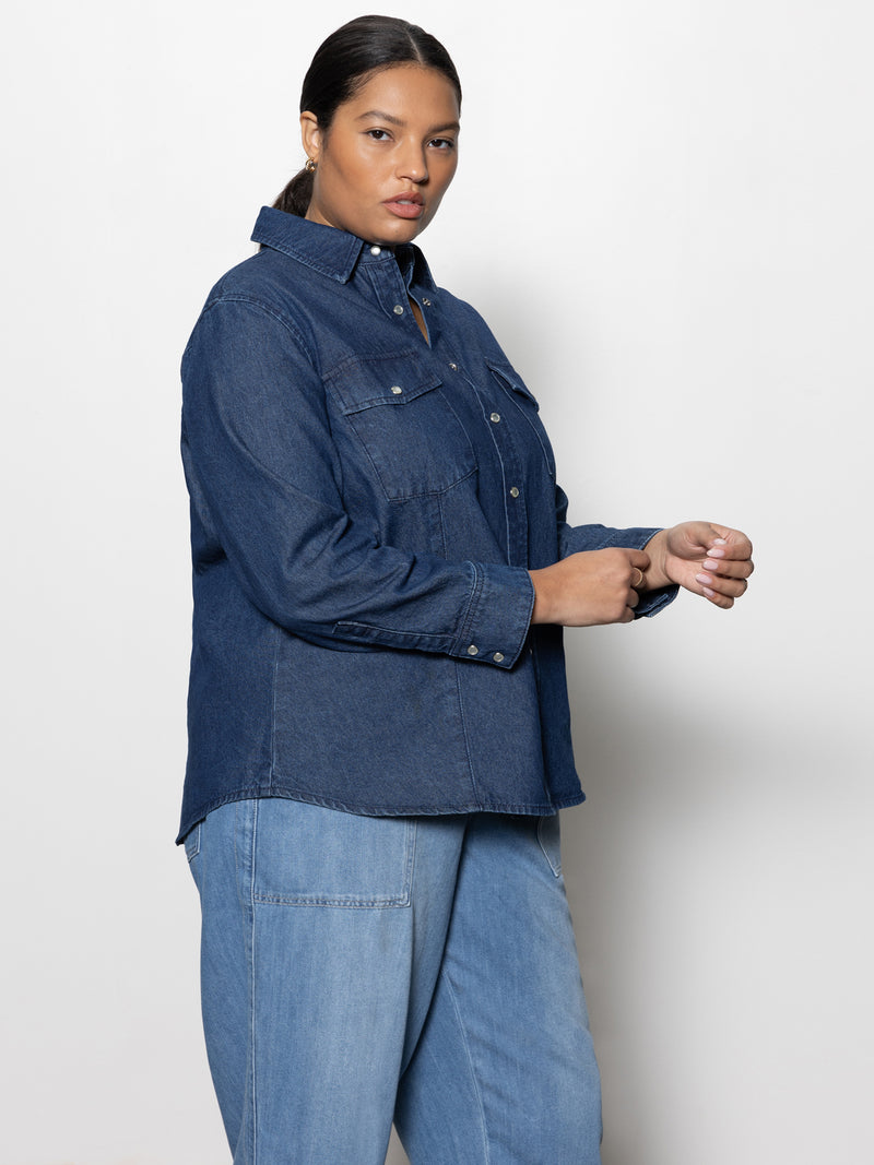 The Denim Western Shirt Blue Slate Extended Sizing alt 3