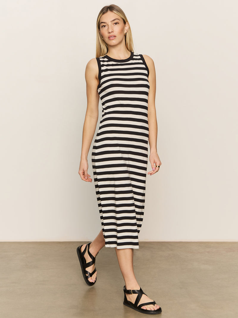 Contrast Trim Maxi Dress Black Macrame Stripe alt 3