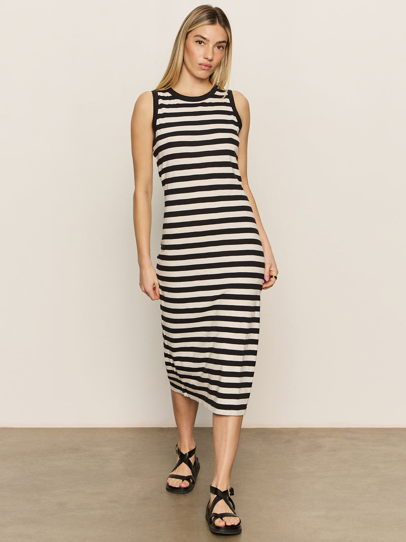 Contrast Trim Maxi Dress Black Macrame Stripe