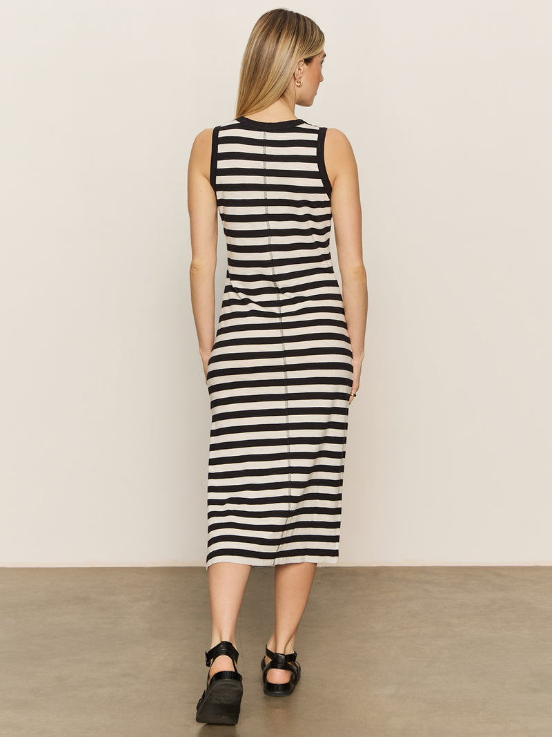 Contrast Trim Maxi Dress Black Macrame Stripe alt 2