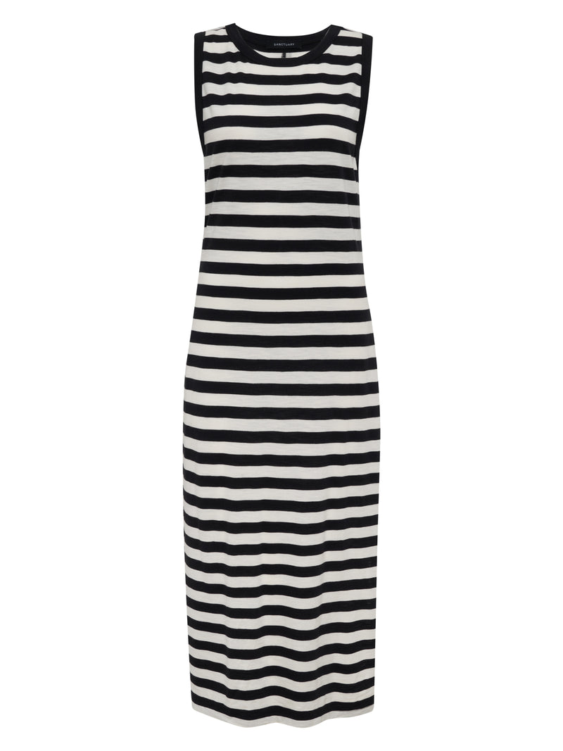 Contrast Trim Maxi Dress Black Macrame Stripe alt 4