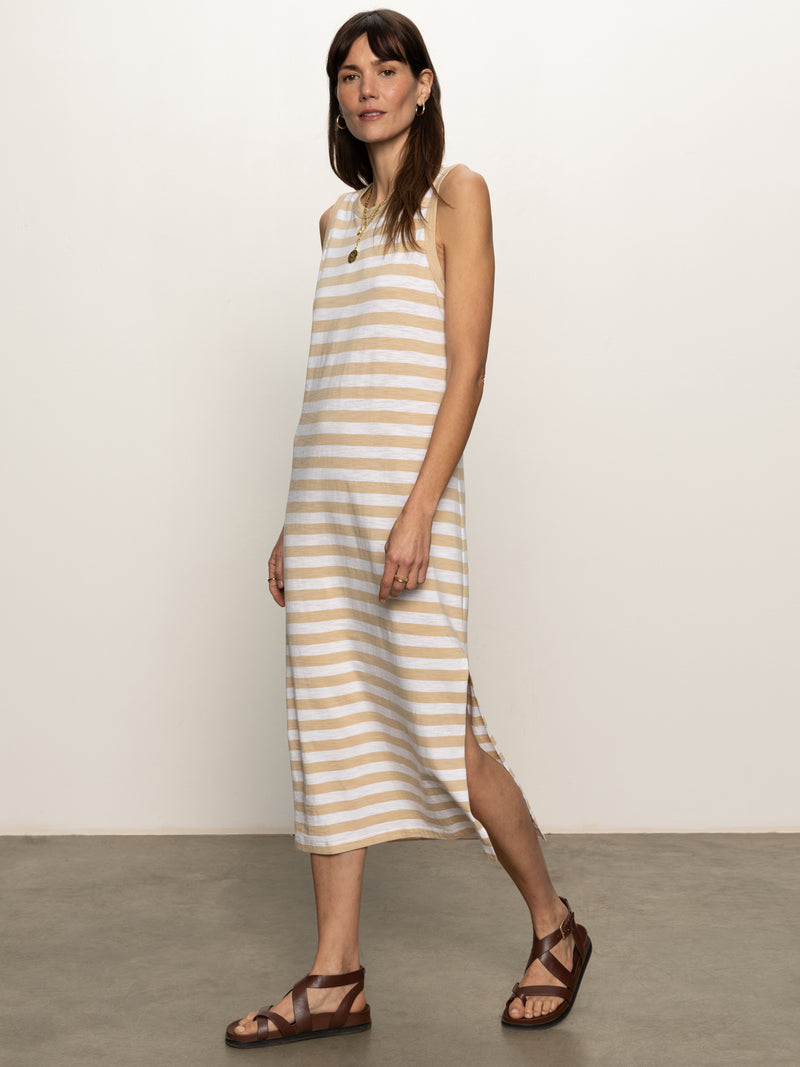 Contrast Trim Maxi Dress Sandstone White Stripe alt 4