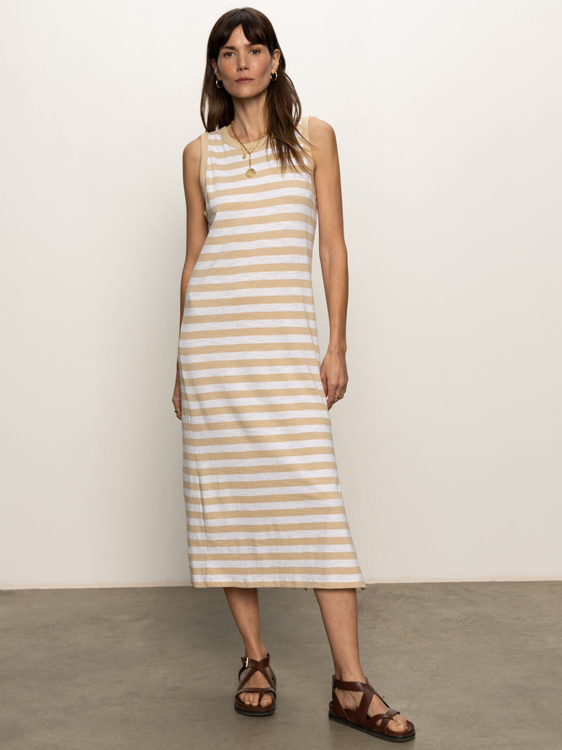 Contrast Trim Maxi Dress Sandstone White Stripe