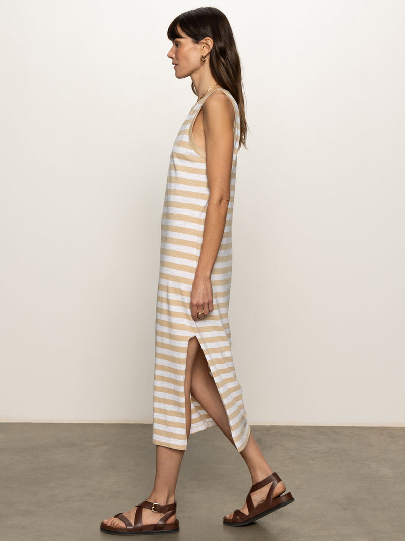 Contrast Trim Maxi Dress Sandstone White Stripe alt 3