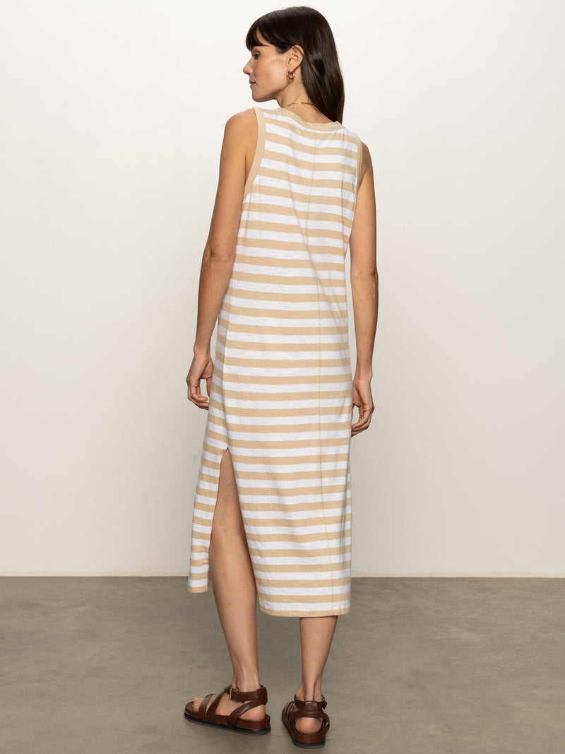 Contrast Trim Maxi Dress Sandstone White Stripe alt 2