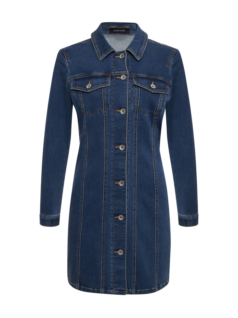 Sculpted Denim Mini Dress Royalty alt 6