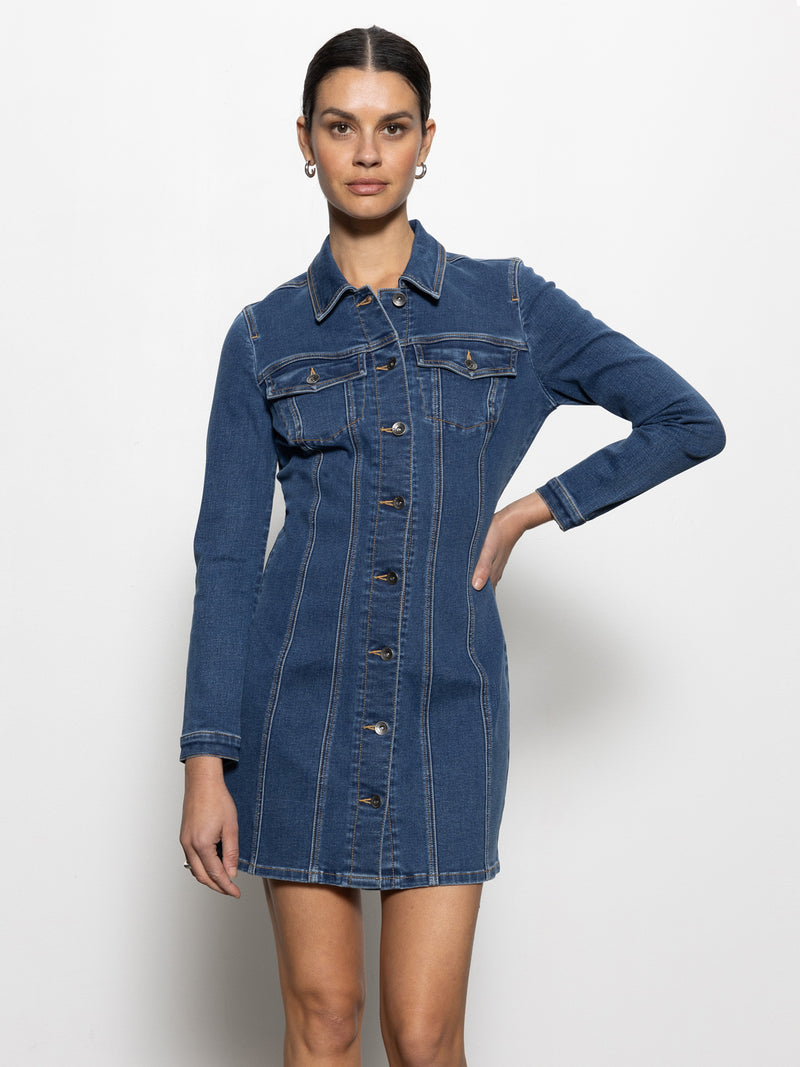 Sculpted Denim Mini Dress Royalty alt 5