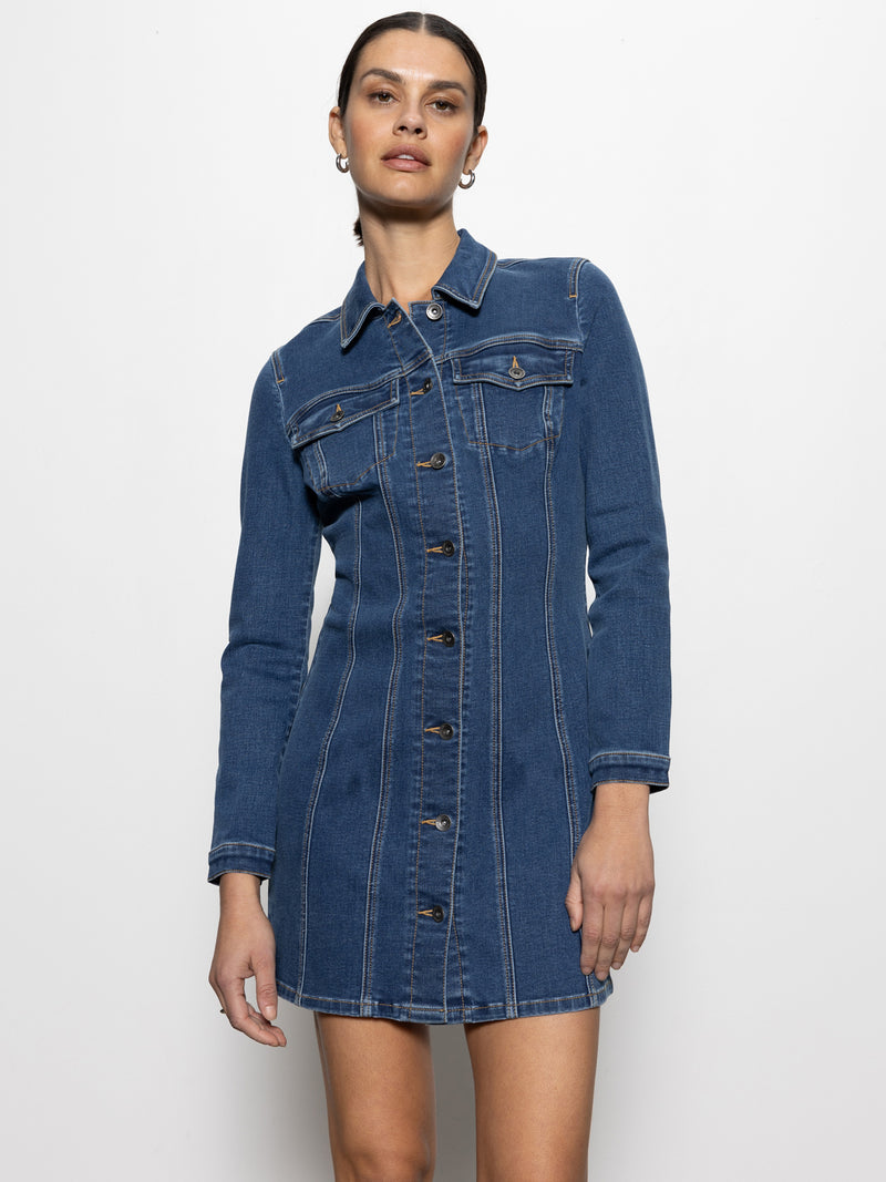 Sculpted Denim Mini Dress Royalty alt 1