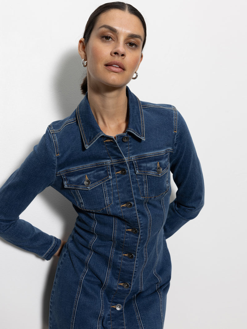 Sculpted Denim Mini Dress Royalty alt 3