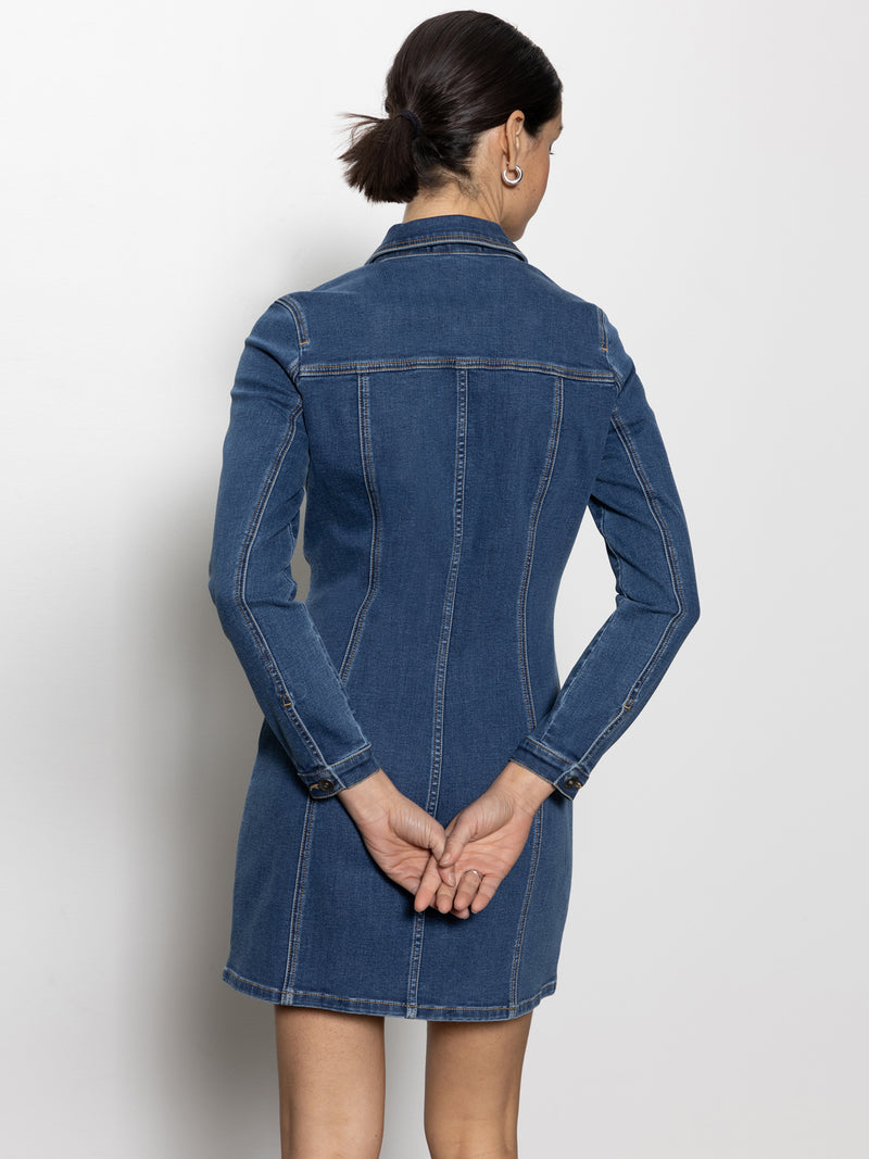 Sculpted Denim Mini Dress Royalty alt 2