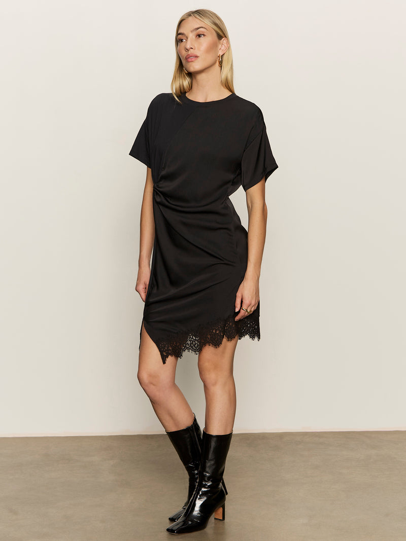 Satin Mix Tshirt Dress Black alt 1