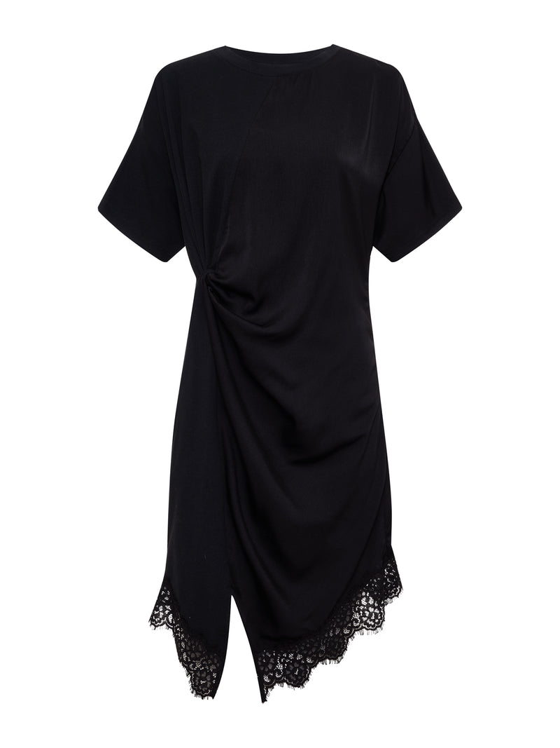 Satin Mix Tshirt Dress Black alt 5
