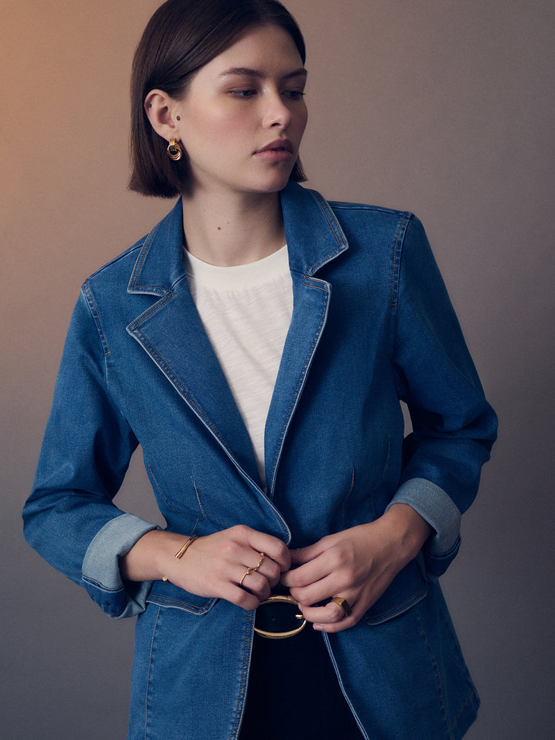 Sculpted Denim Blazer Best In Show alt 2