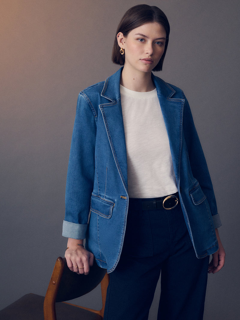 Sculpted Denim Blazer Best In Show alt 1