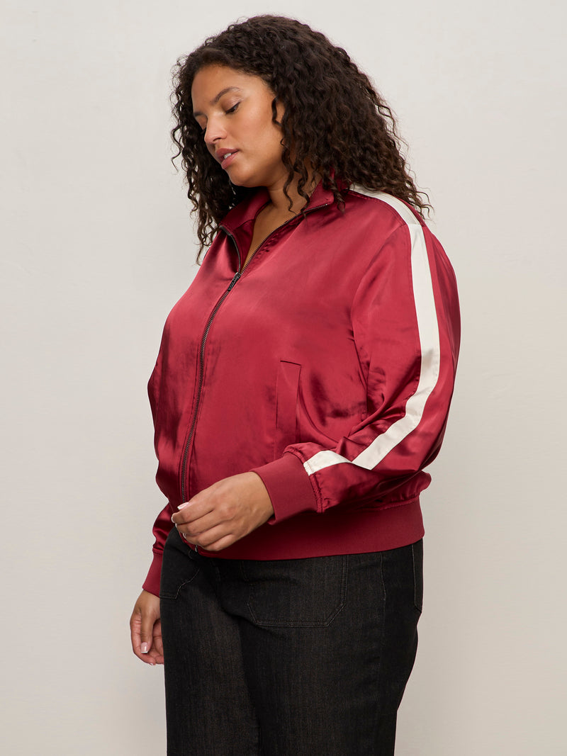 Satin Track Jacket Crimson Extended Sizing alt 2