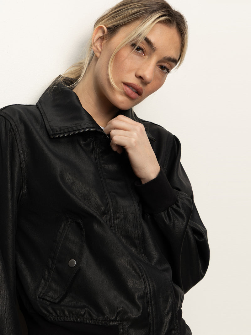 Coated Twill Bomber Jacket Black alt 4