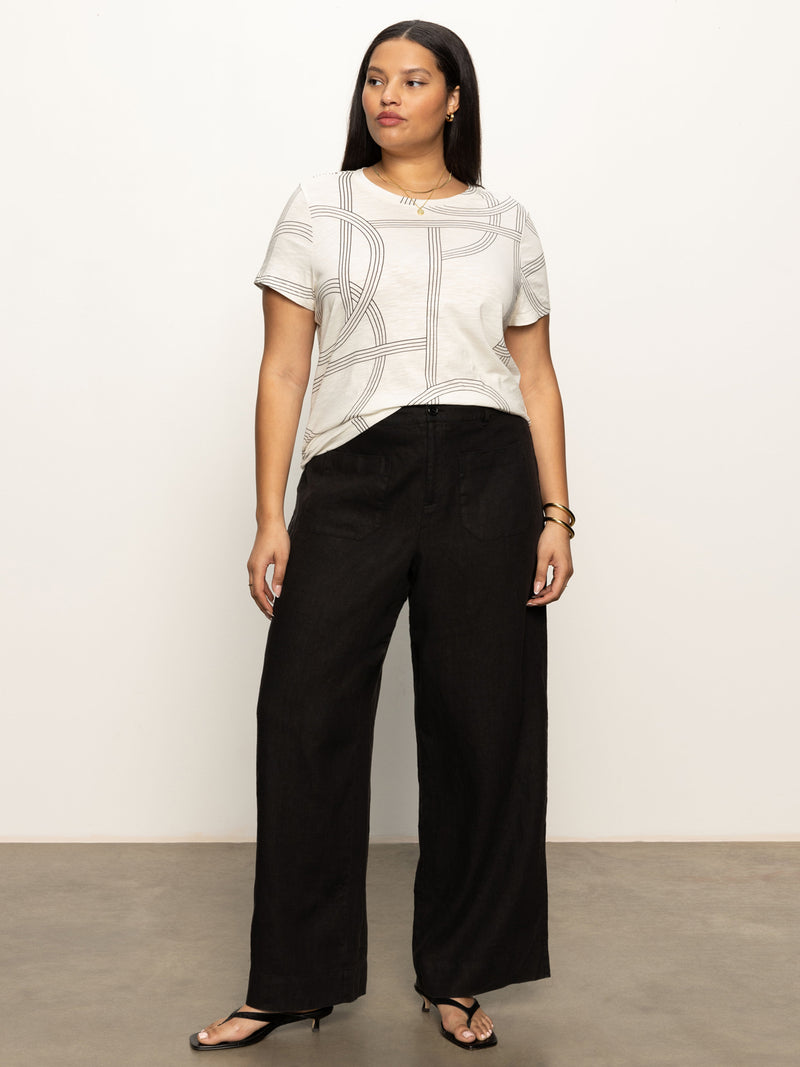 The Linen Marine Wide Leg Semi-High Rise Pant Black Extended Sizing alt 3