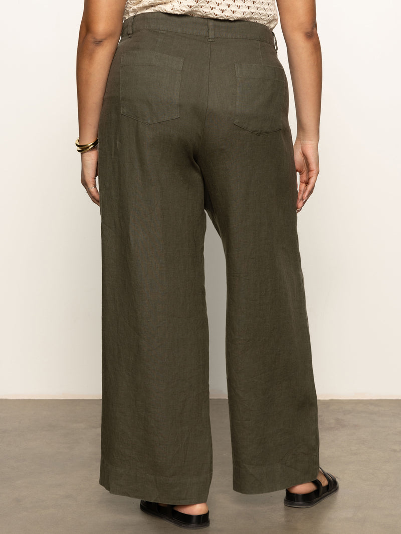 The Linen Marine Wide Leg Semi-High Rise Pant Kalamata Extended Sizing alt 1
