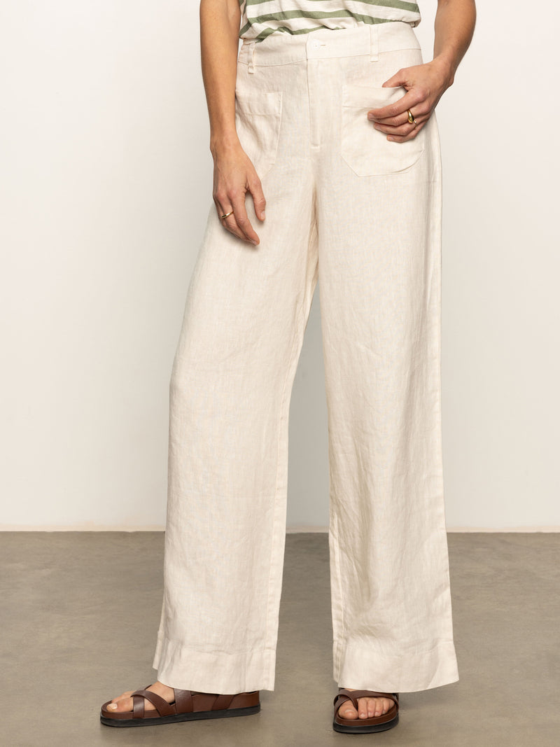 The Linen Marine Wide Leg Semi-High Rise Pant Birch alt 3