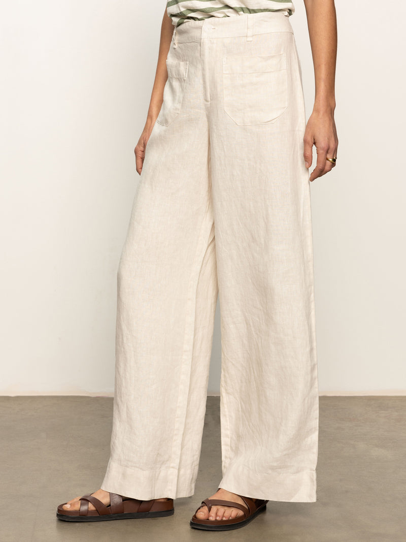 The Linen Marine Wide Leg Semi-High Rise Pant Birch alt 4