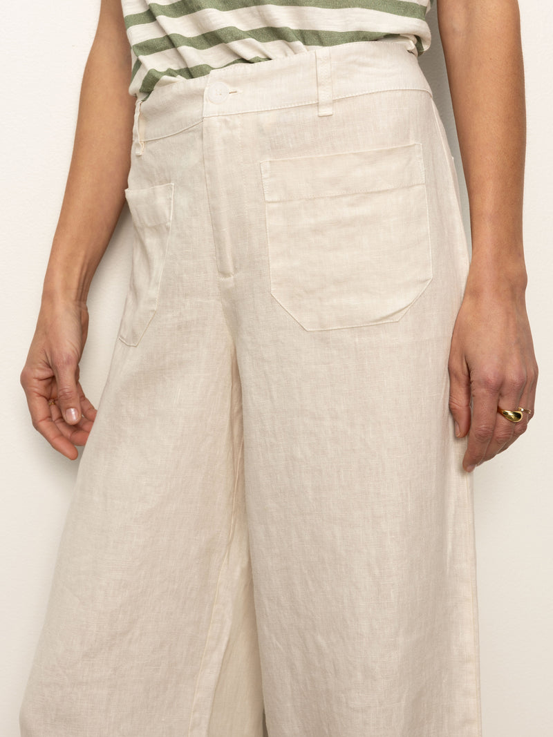 The Linen Marine Wide Leg Semi-High Rise Pant Birch alt 2