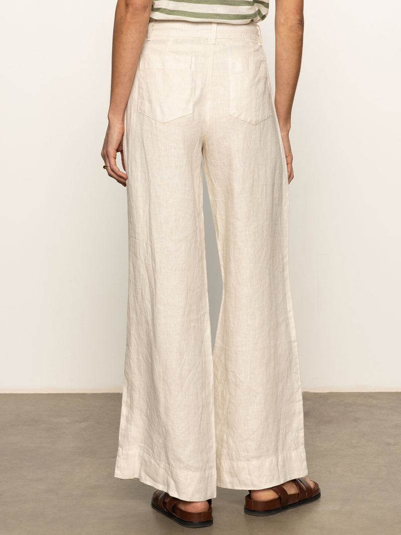 The Linen Marine Wide Leg Semi-High Rise Pant Birch alt 1