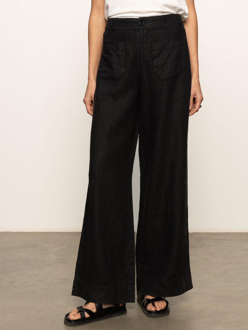 The Linen Marine Wide Leg Semi-High Rise Pant Black alt 4