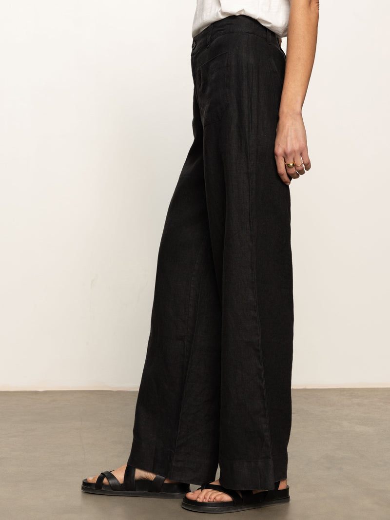 The Linen Marine Wide Leg Semi-High Rise Pant Black alt 3