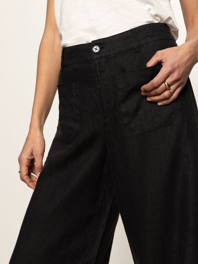 The Linen Marine Wide Leg Semi-High Rise Pant Black alt 2