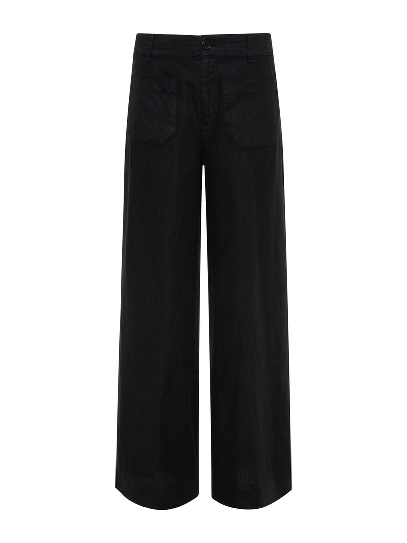 The Linen Marine Wide Leg Semi-High Rise Pant Black Extended Sizing alt 4