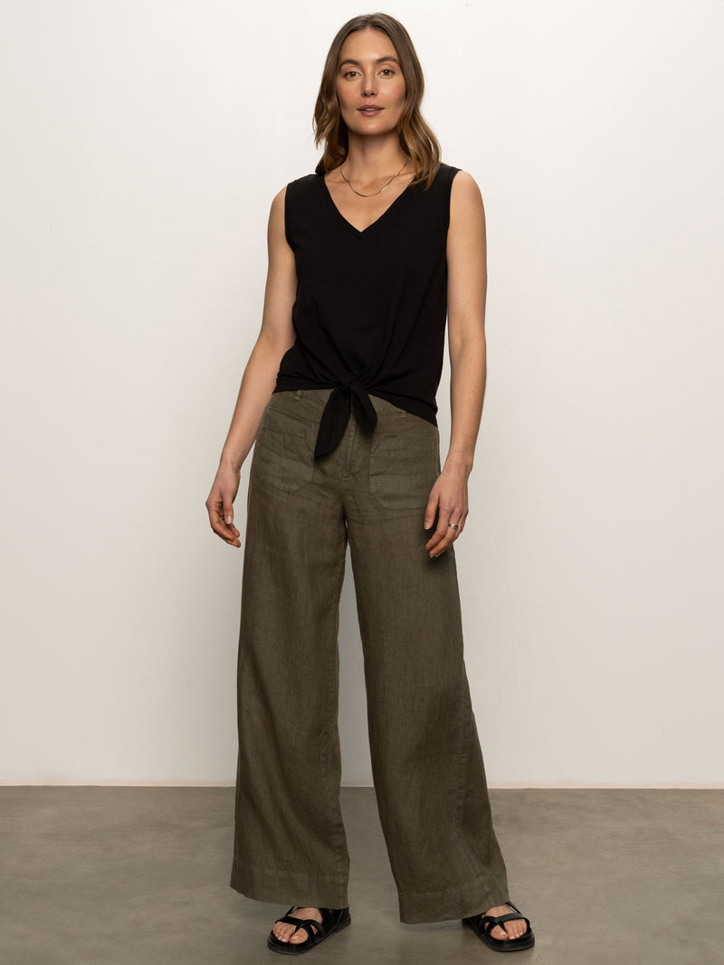 The Linen Marine Wide Leg Semi-High Rise Pant Kalamata alt 5