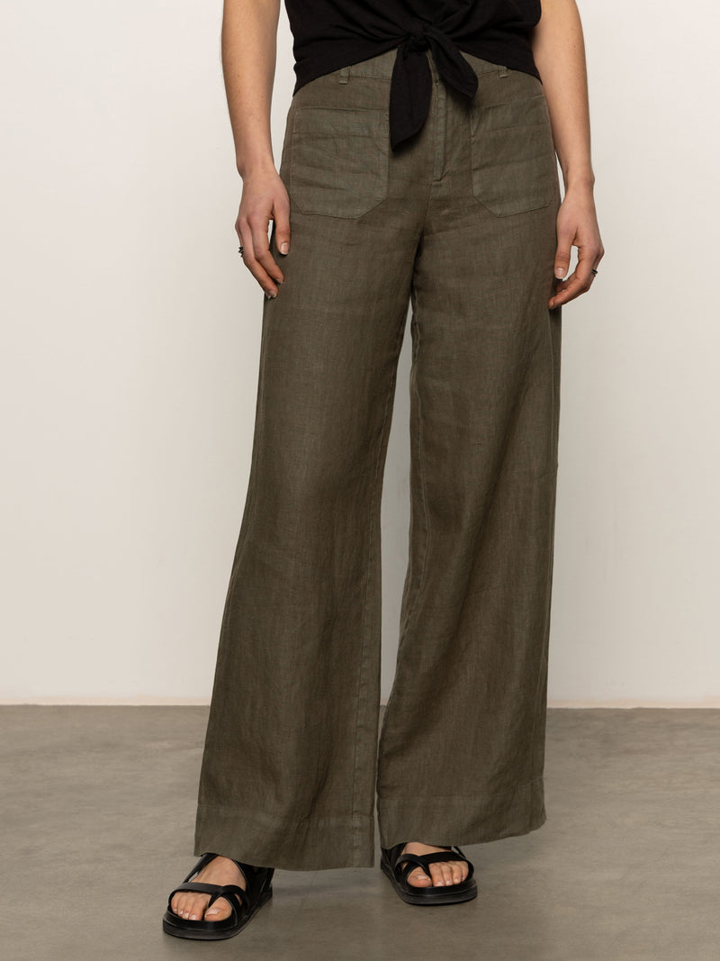 The Linen Marine Wide Leg Semi-High Rise Pant Kalamata alt 3