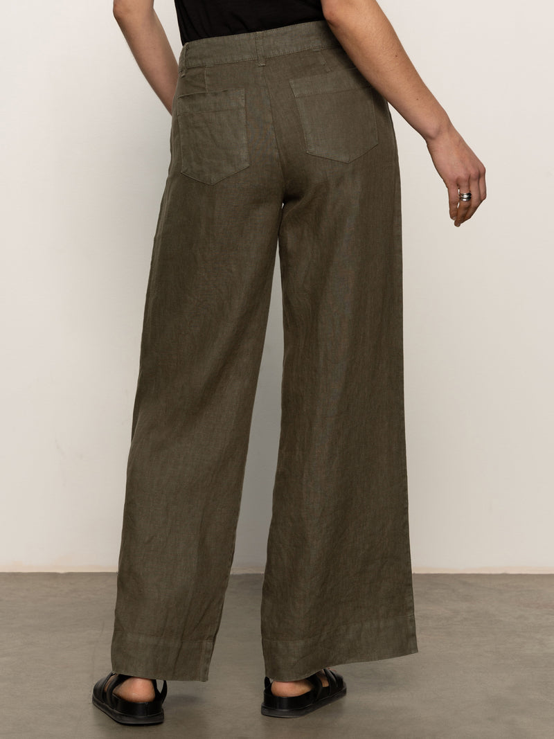 The Linen Marine Wide Leg Semi-High Rise Pant Kalamata alt 1