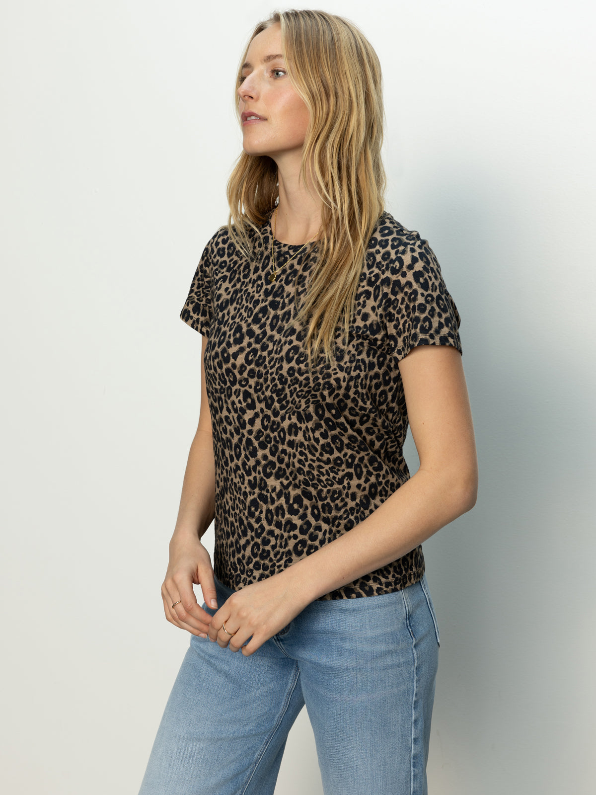 A woman with long blonde hair models Sanctuary Clothing's "the perfect tee french kitty" against a plain white background, looking slightly to the side.