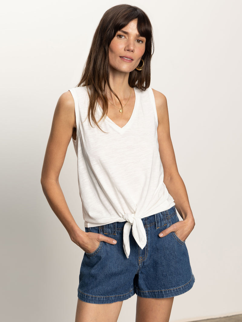 V-Neck Tie Tank White alt 1