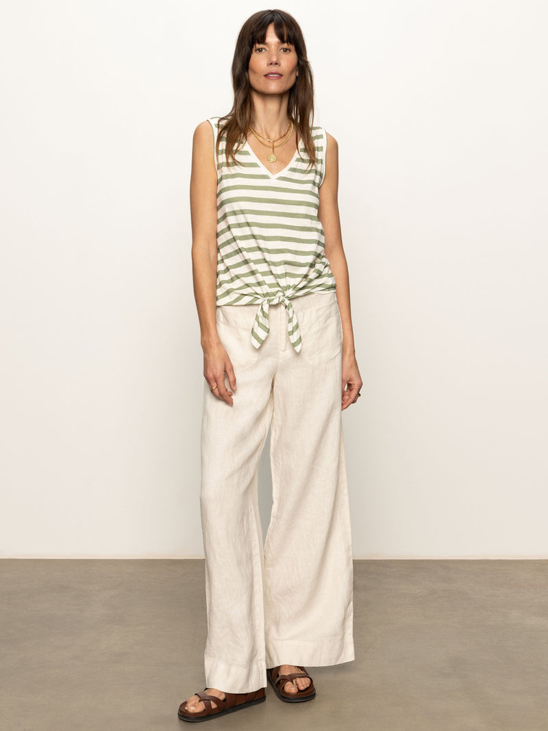 V-Neck Tie Tank Sage Muslin Stripe alt 4