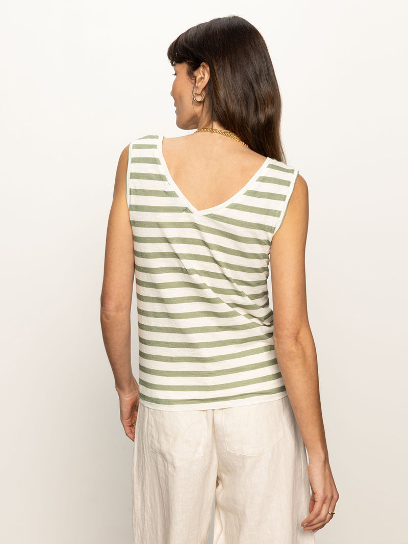 V-Neck Tie Tank Sage Muslin Stripe alt 1